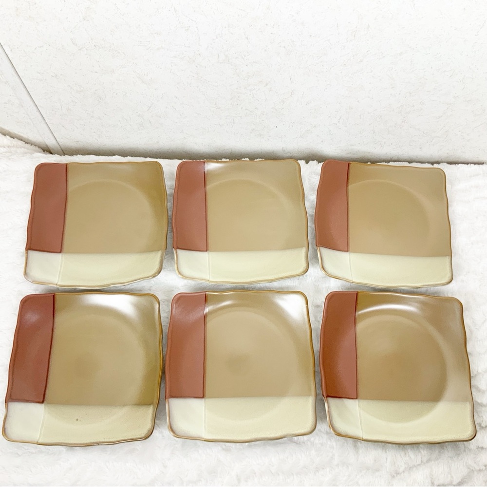 Sango Gold Dust Sienna 6 Square Salad Plates Western Southwest Earthtones Boho - Picture 1 of 14